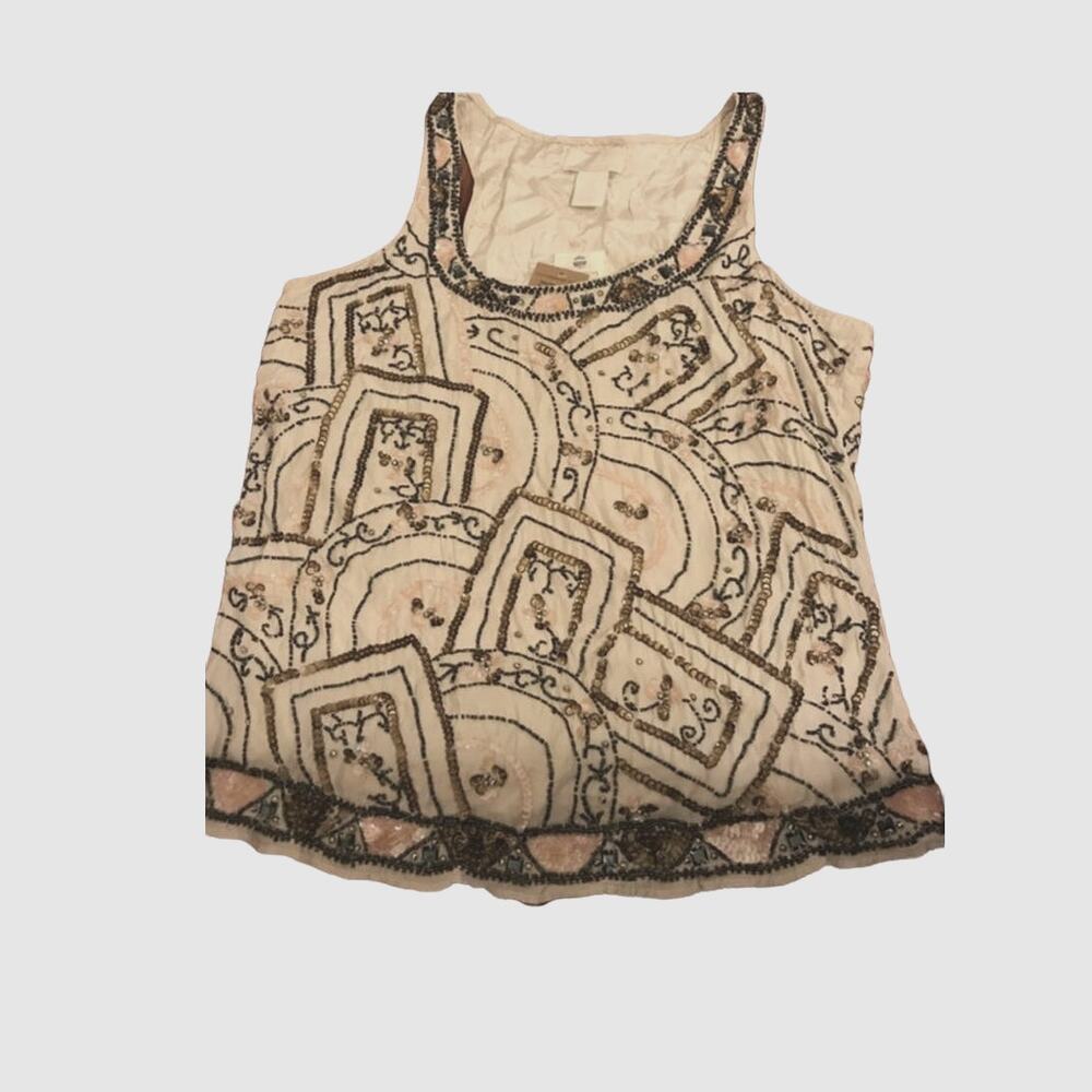 NWT Lucky Legend heavily beaded silk tank top XS FLAWED